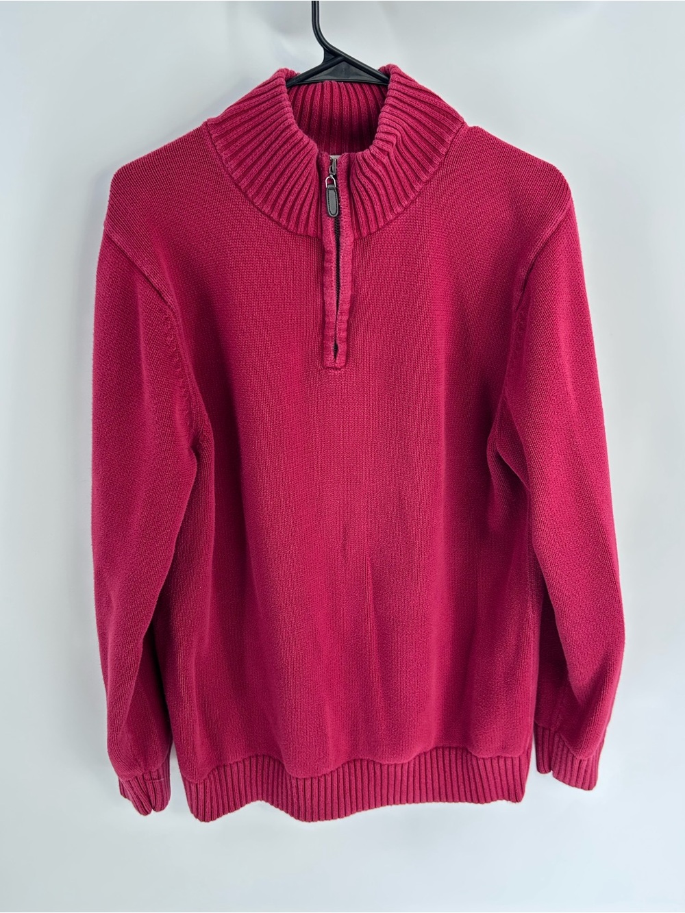 L.L. Bean Men's Red/Burgundy 100% Cotton Quarter-Zip‎ Pullover Sweater Large Tal